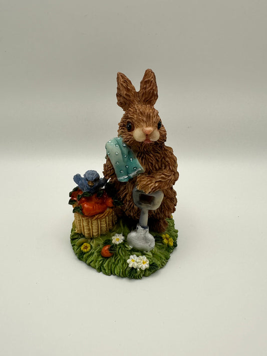 Brown Rabbit with Blue Towel and Shovel