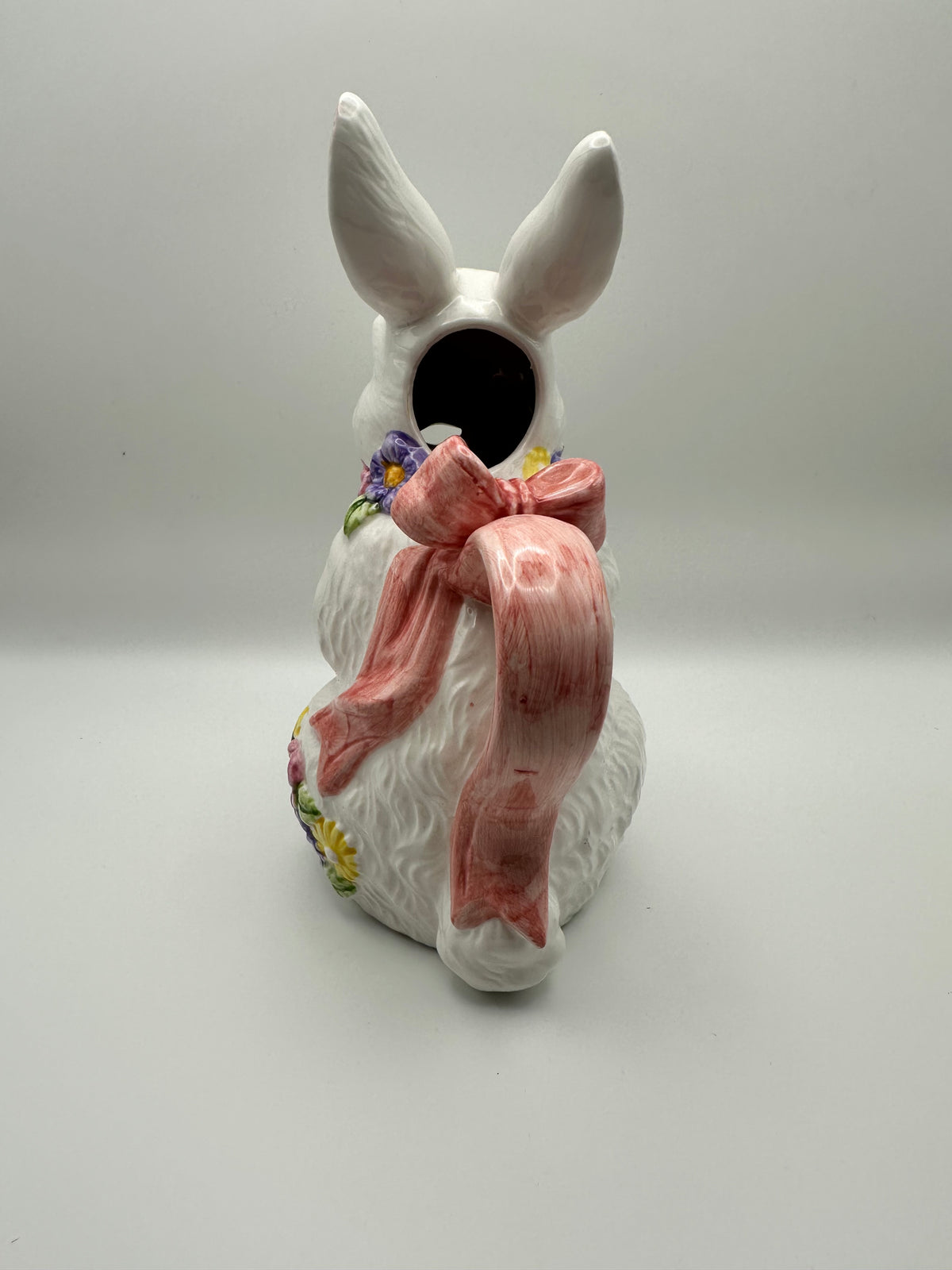 White Bunny Rabbit Spring Floral Easter Pitcher, Ceramic