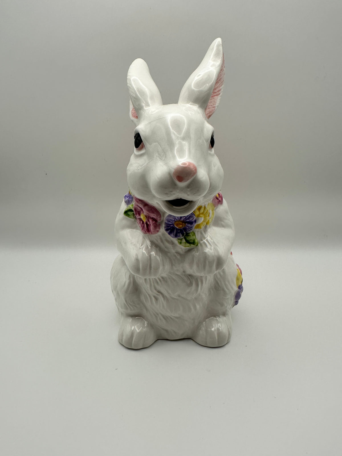 White Bunny Rabbit Spring Floral Easter Pitcher, Ceramic
